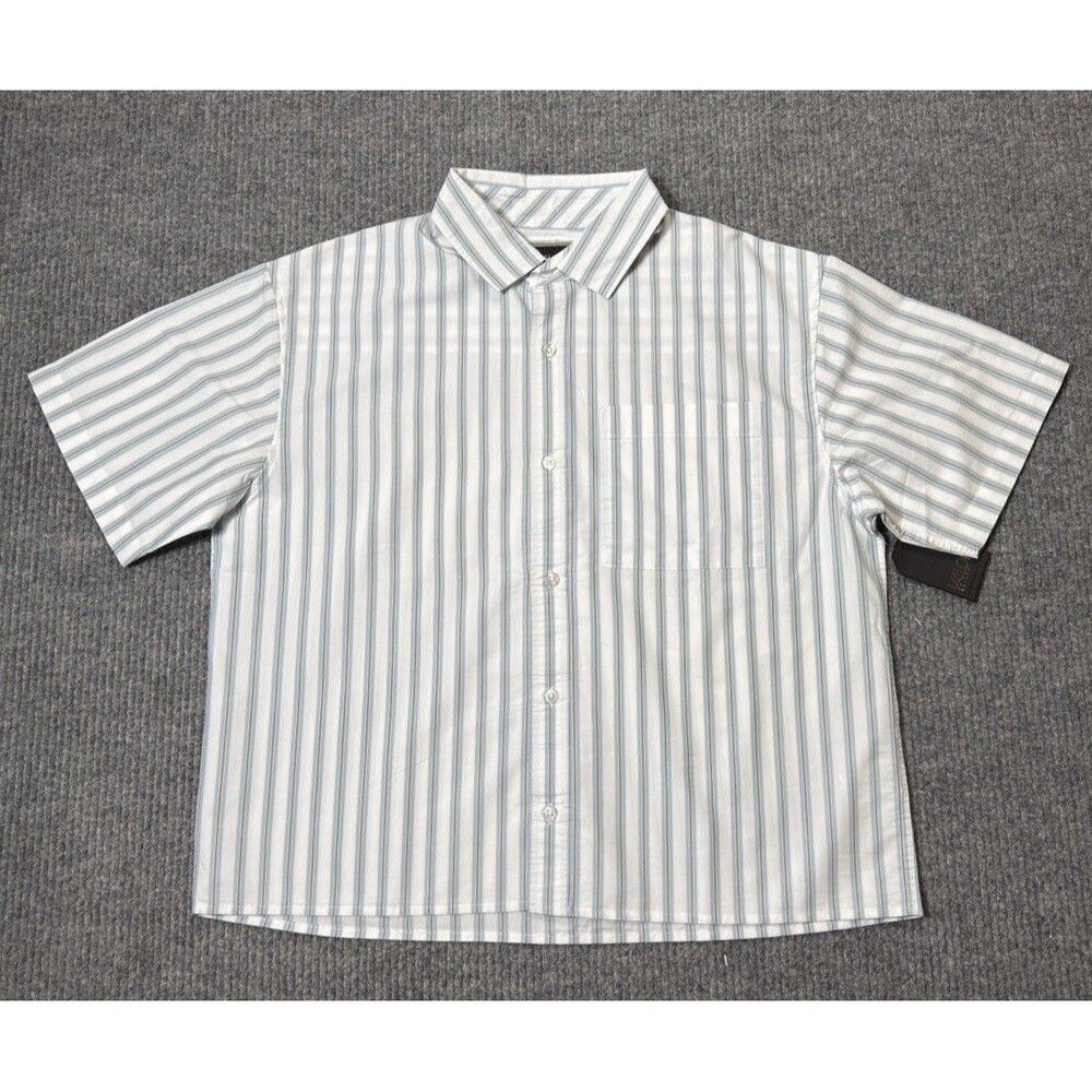 Valor Collective Cropped Button Up Short Men Size Medium Off White Striped NEW